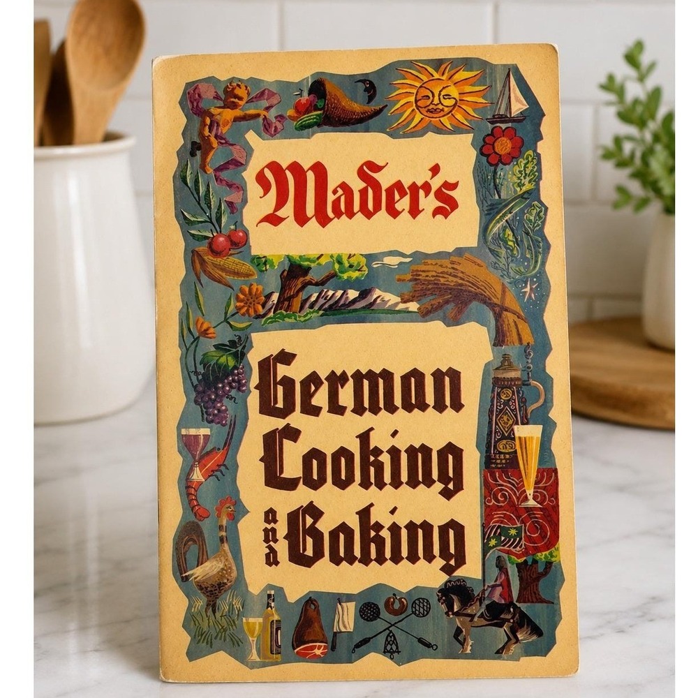 Mader's German Cooking and Baking Cookbook Milwaukee Vintage Softcover Tan Folk